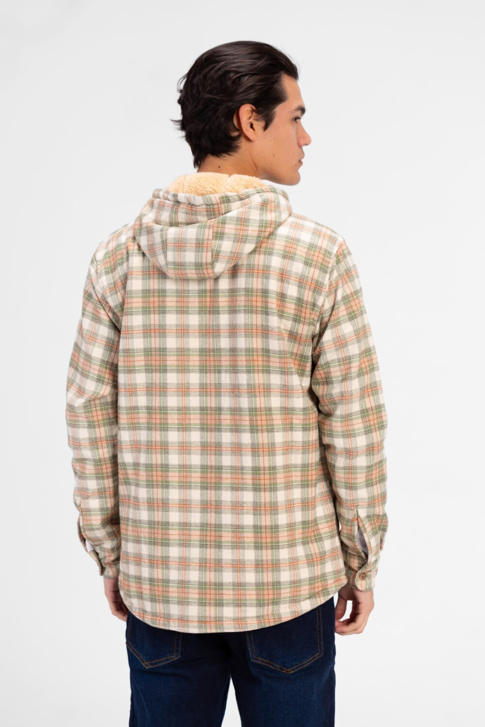 Men's Slim Fit Full Zip Fur Padded Checked Shirt