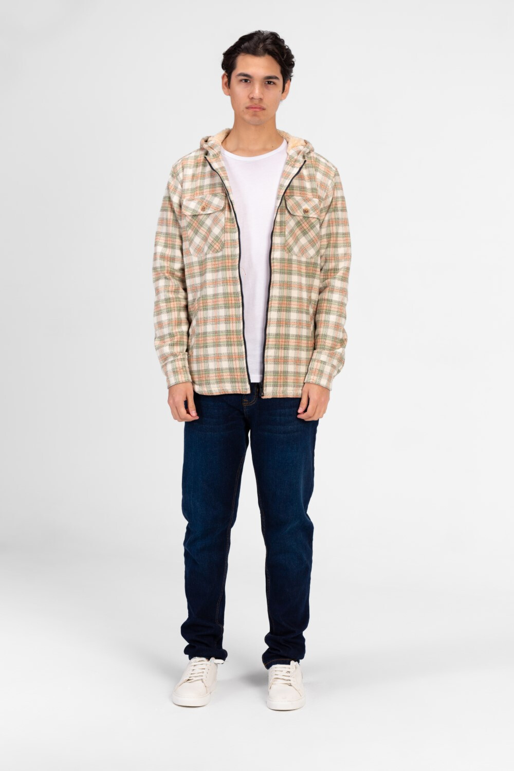 Men's Slim Fit Full Zip Fur Padded Checked Shirt