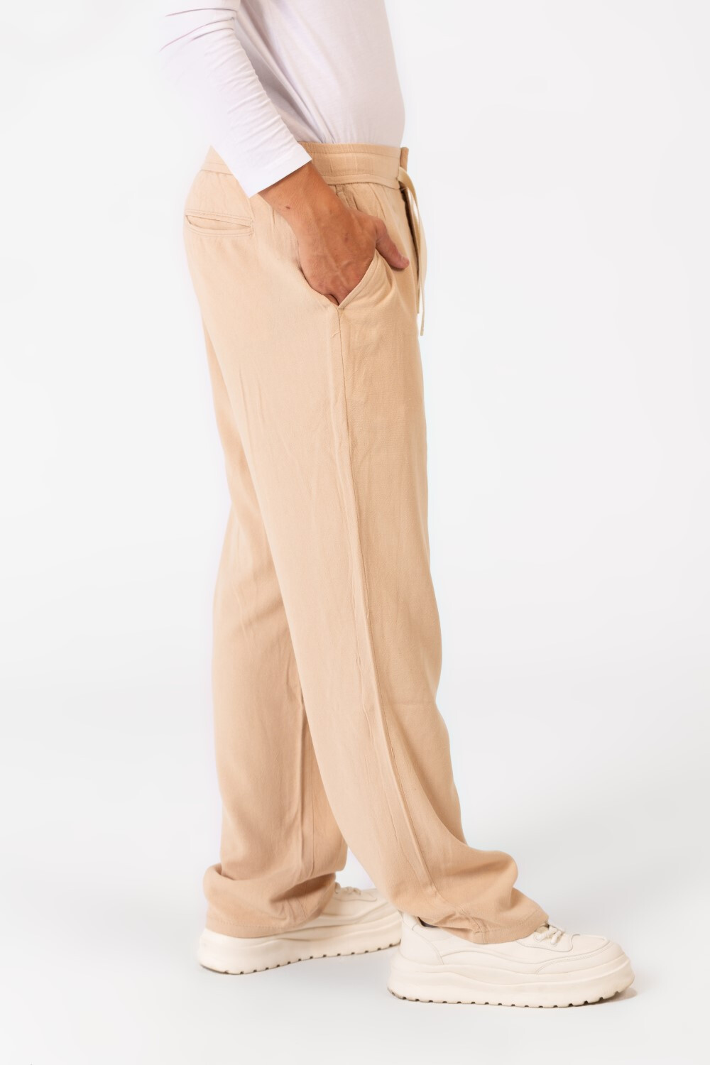 Men's Comfortable Linen basic Pants With A Drawstring In The Middle And Modern Basic Ssummer Ccolors