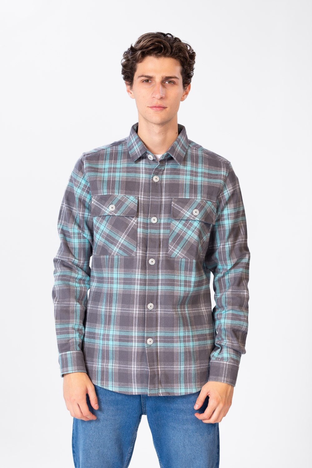 Men's Checked Shirt With Buttons And Front Pockets
