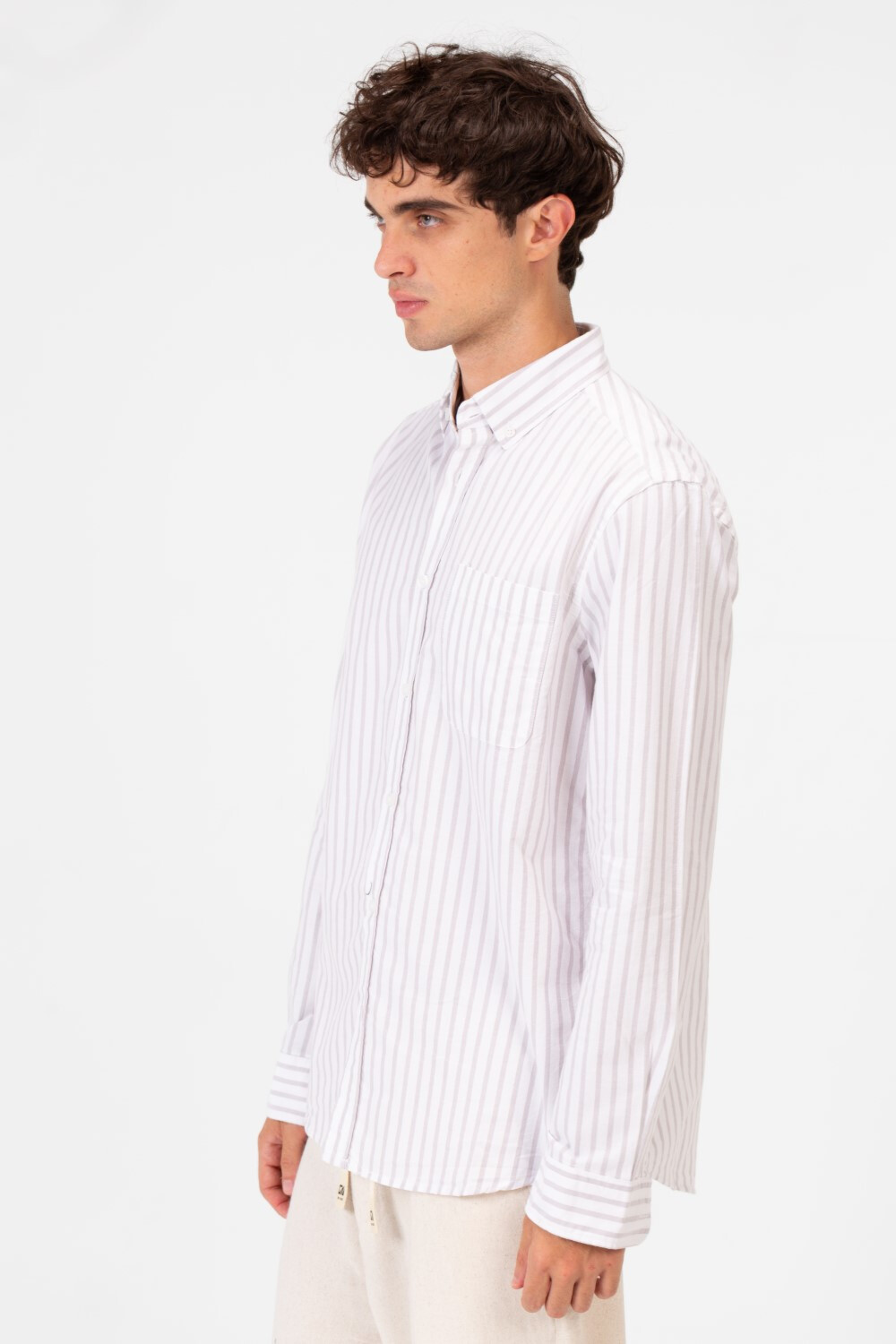 Men's Striped Regular Fit Long Sleeve Shirt With Front Pocket