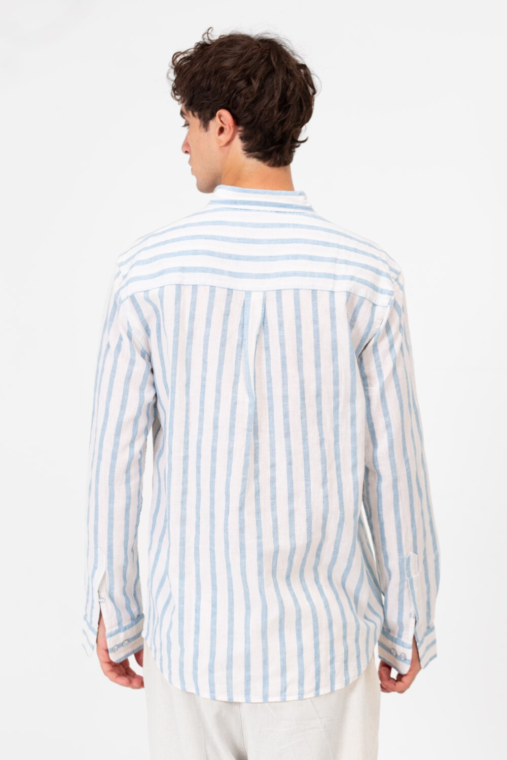 Men's Regular Fit Linen Striped Long Sleeve Shirt With Front Pocket