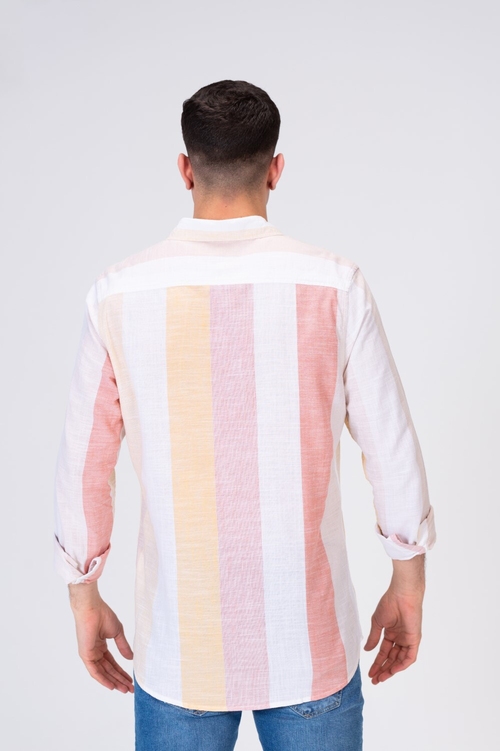 Mens Long Striped Shirt In Distinctive Summer Colors