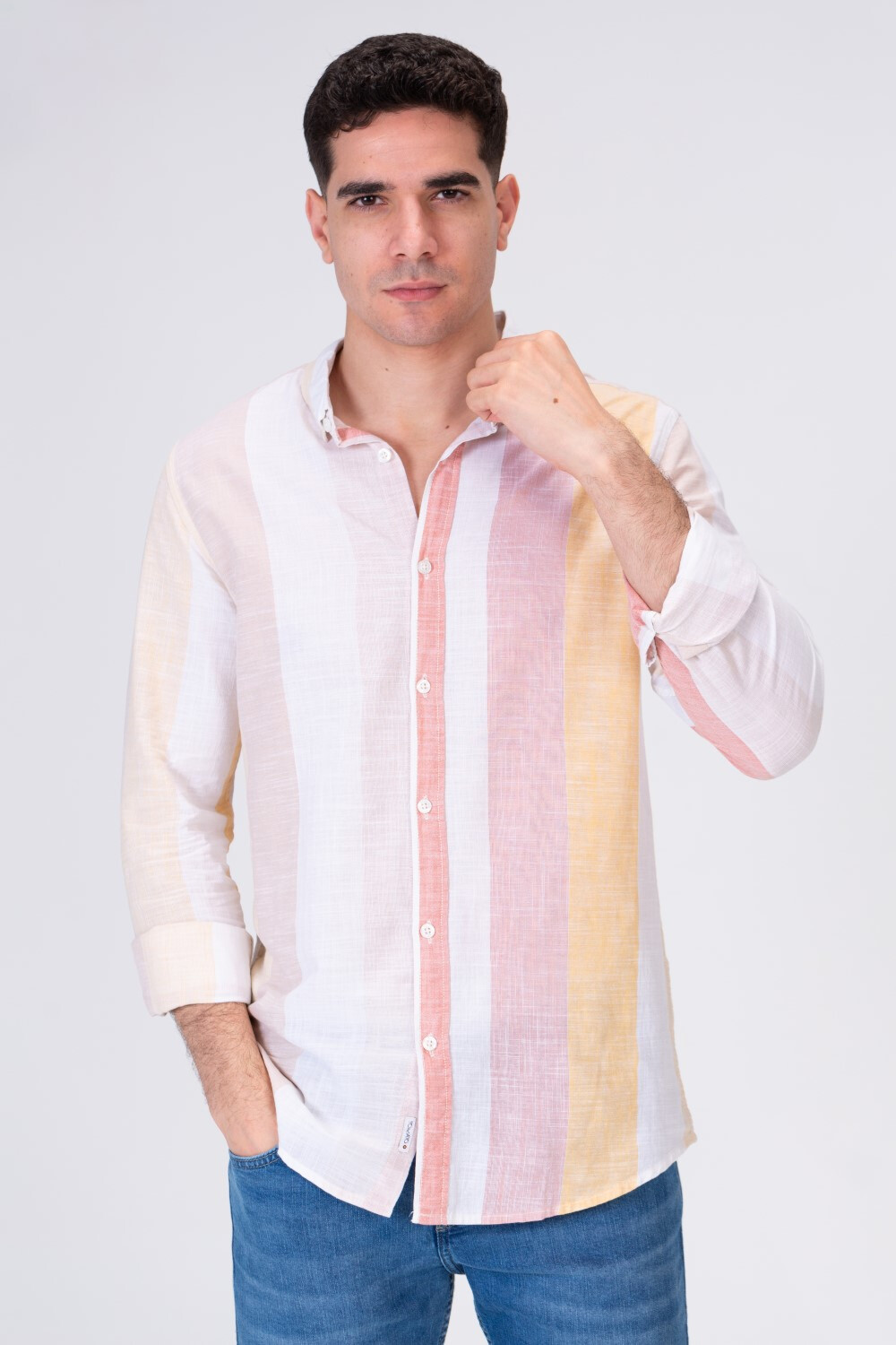 Mens Long Striped Shirt In Distinctive Summer Colors