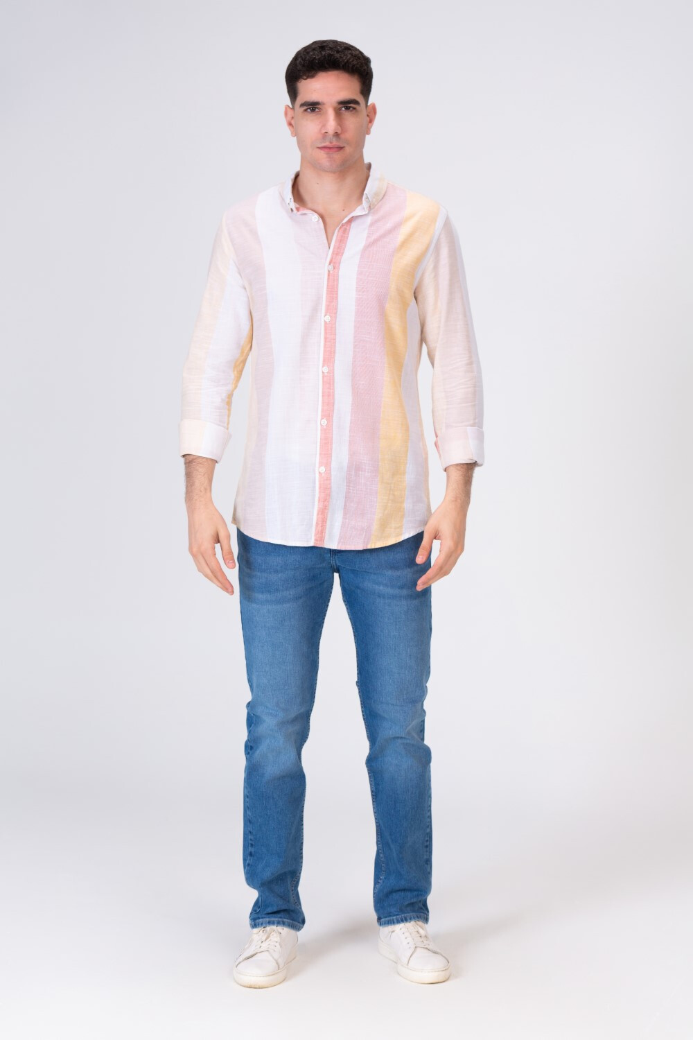 Mens Long Striped Shirt In Distinctive Summer Colors