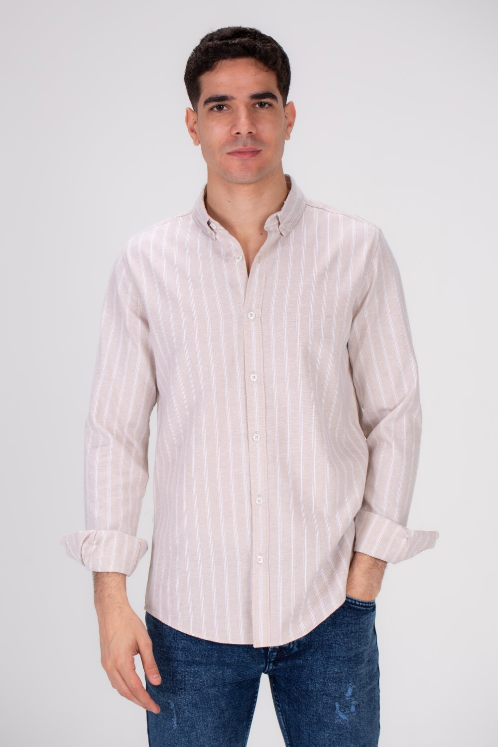 Men's Regular Fit Striped Details Long Sleeves Shirt Crafted From Soft Cotton For All Day Comfort