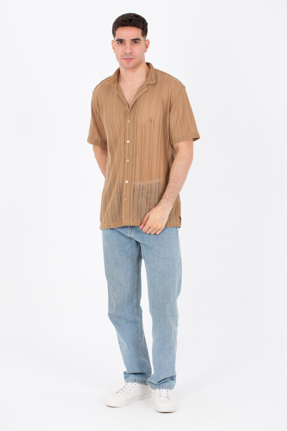 Mens Casual See Through Trico Shirt Summer Short Sleeve Button Front