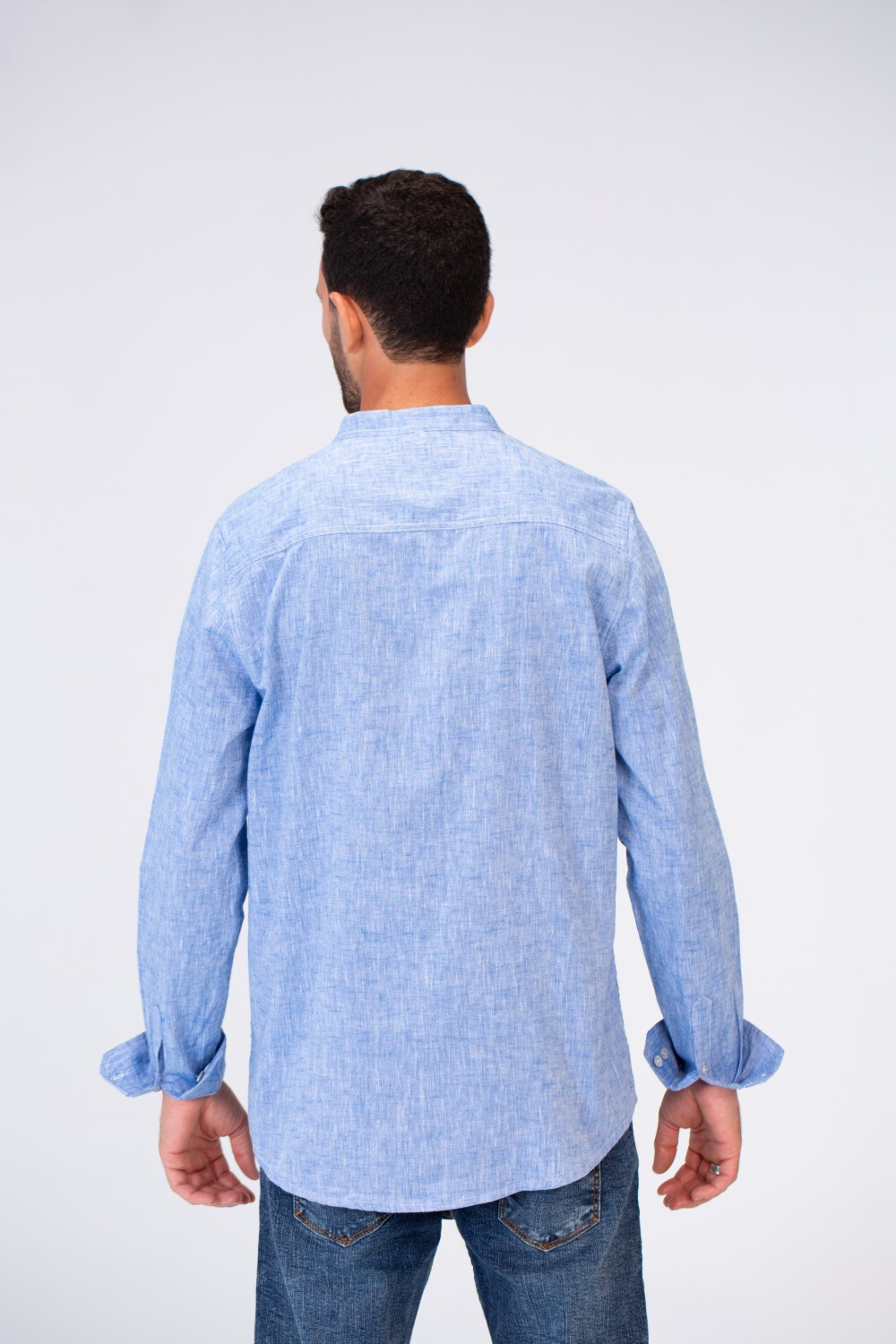 Mens Basic Slim Fit Linen Long Sleeve Button Front Shirt