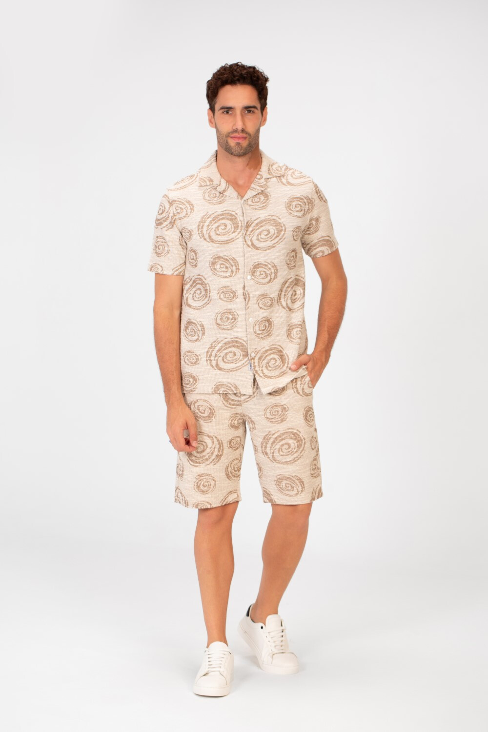 Men's Mesh Outfit Half Sleeve Full Button Shirt and Short