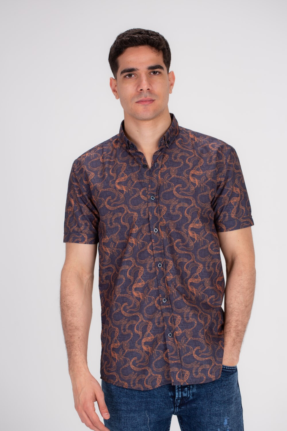 Men's Short Sleeve Casual Cotton Regular Fit Shirt With Printed Original Jakar Pattern Soft & Comfortable Fabric