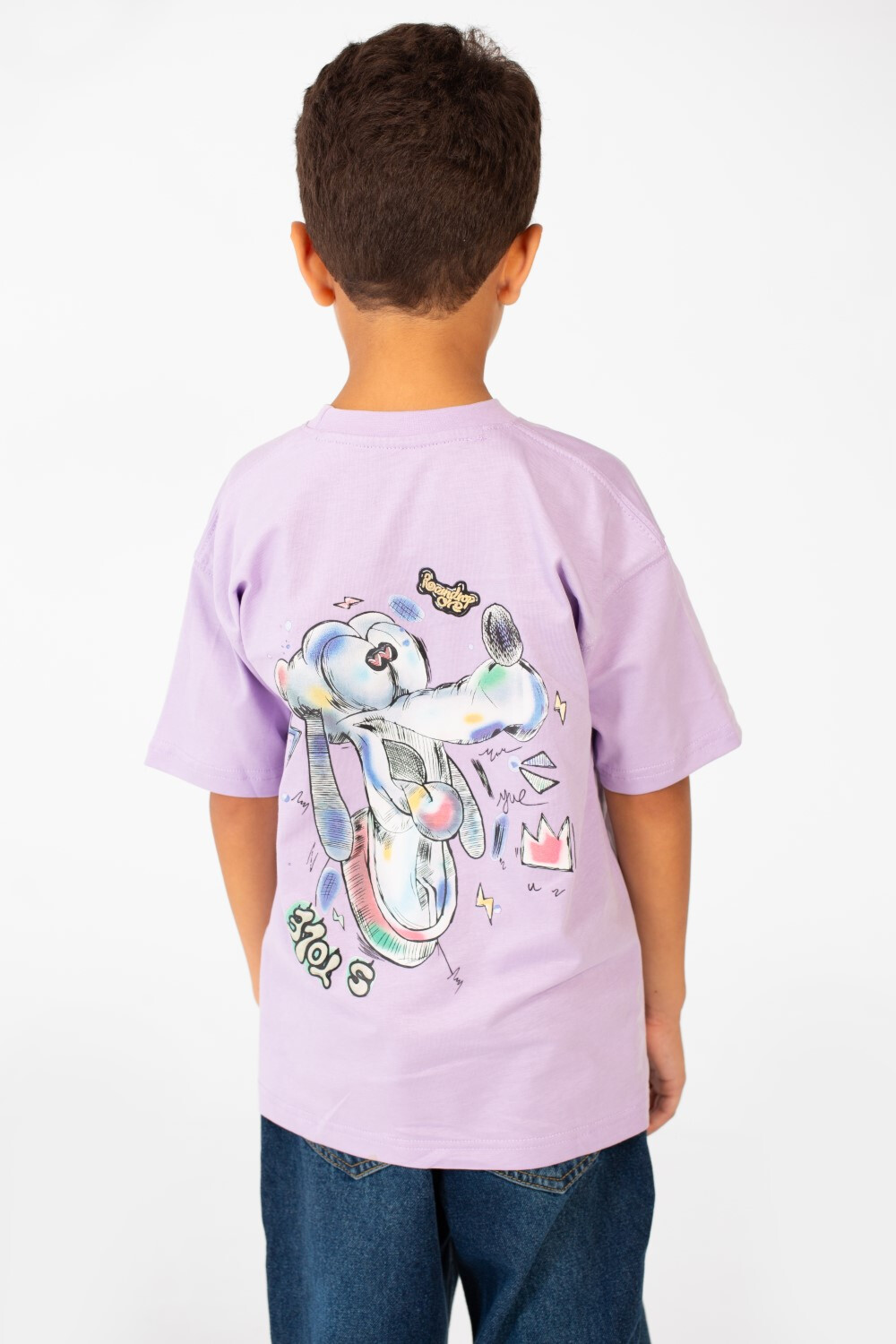 Boy's Oversized Crew Neck Front And Back Print Half Sleeves T-shirt
