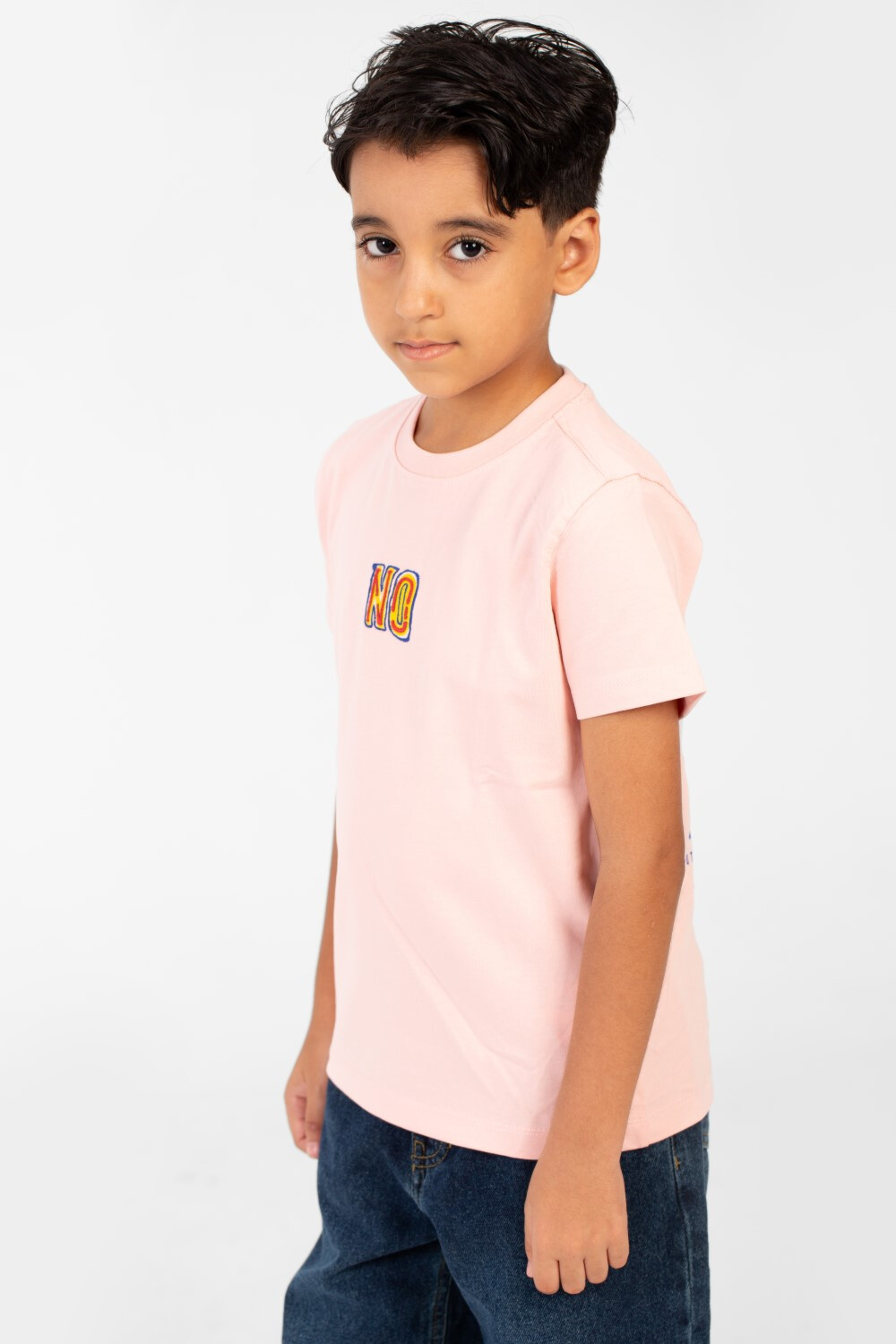 Boy's Front And Back No Print T-shirt With Short Sleeves And A Round Neck