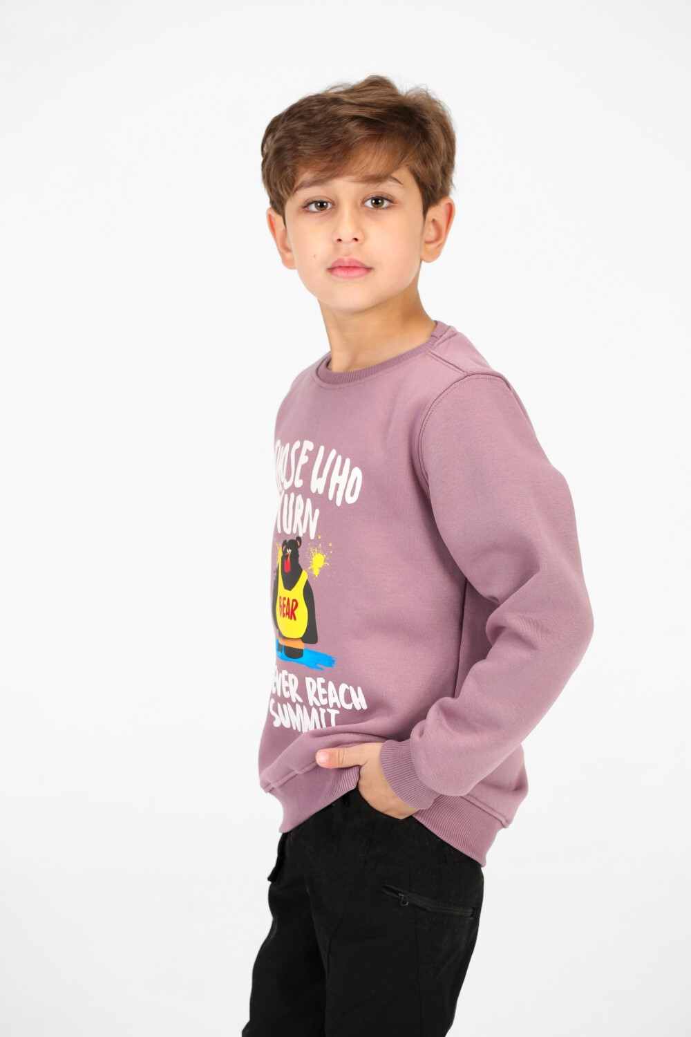 Boy's Round Neck Sweatshirt With Front Print In Comfortable Material