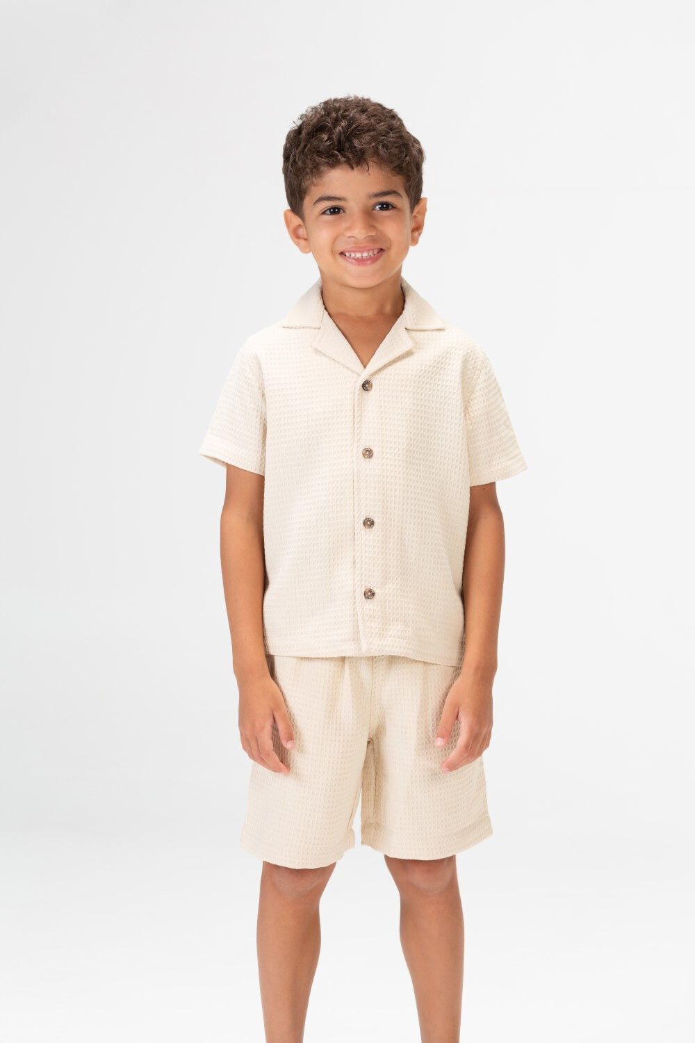 Boys Basic Outfit Consisting Of Two Pieces Half Sleeved Shirt And Short Made Of Comfortable Summer Material