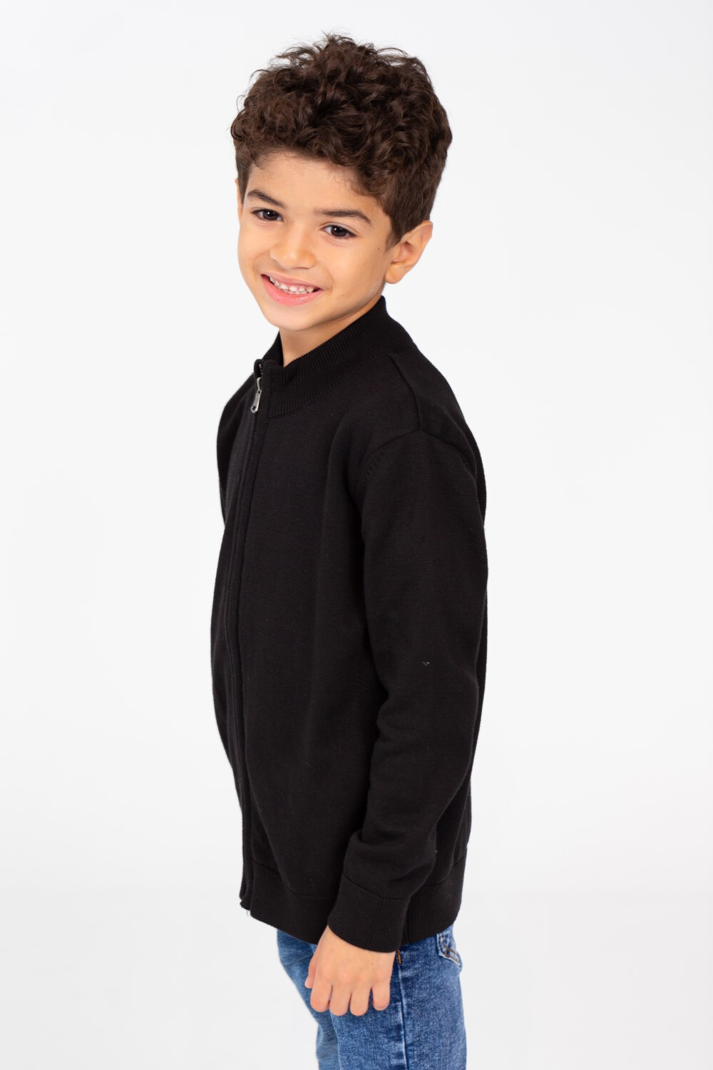 Boy's Pullover Sweater With Front Zipper And Long Sleeves