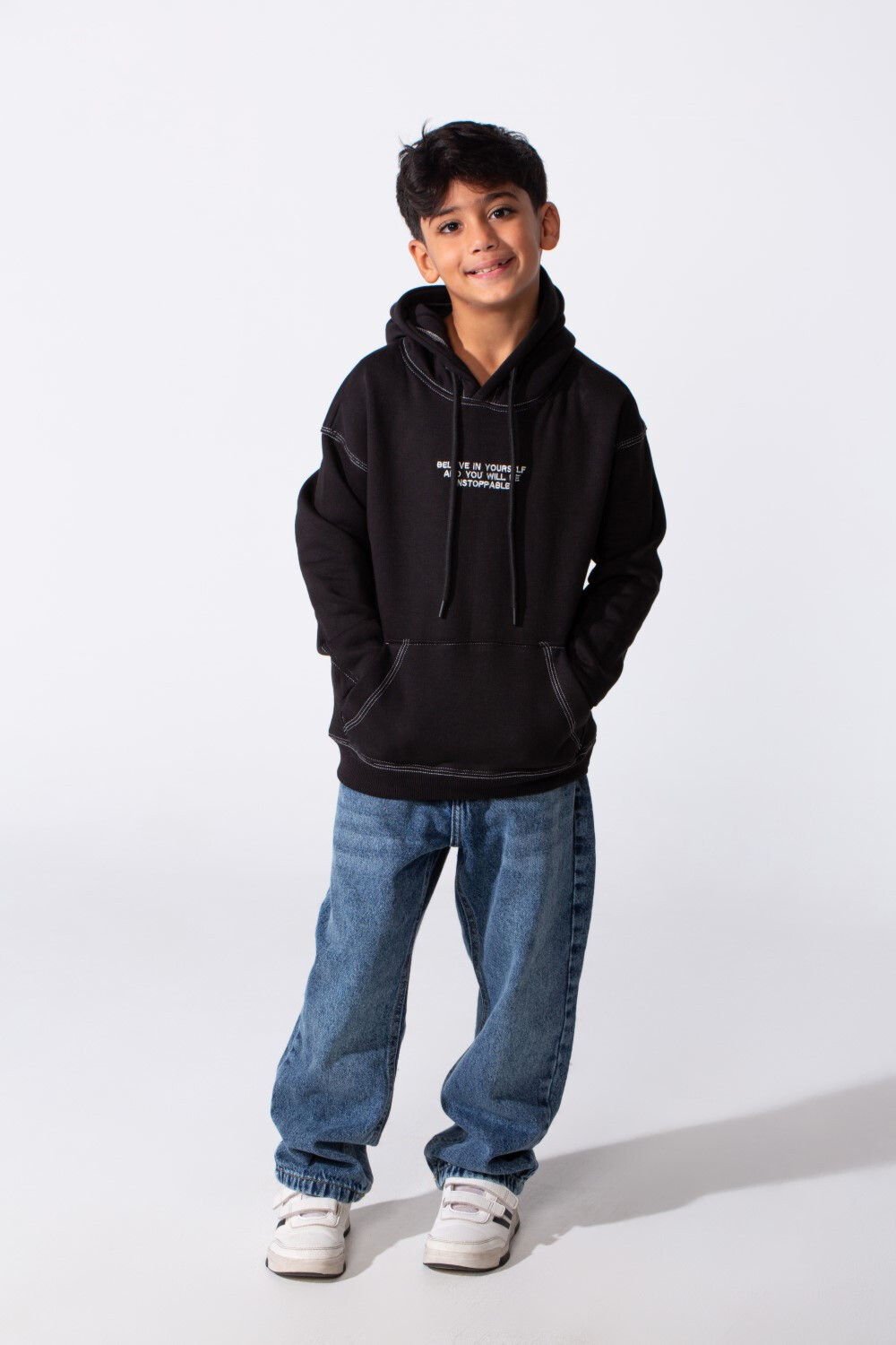 Boy's Milton Oversized Hood Sweatshirt With Text Print On The Front Long Sleeves