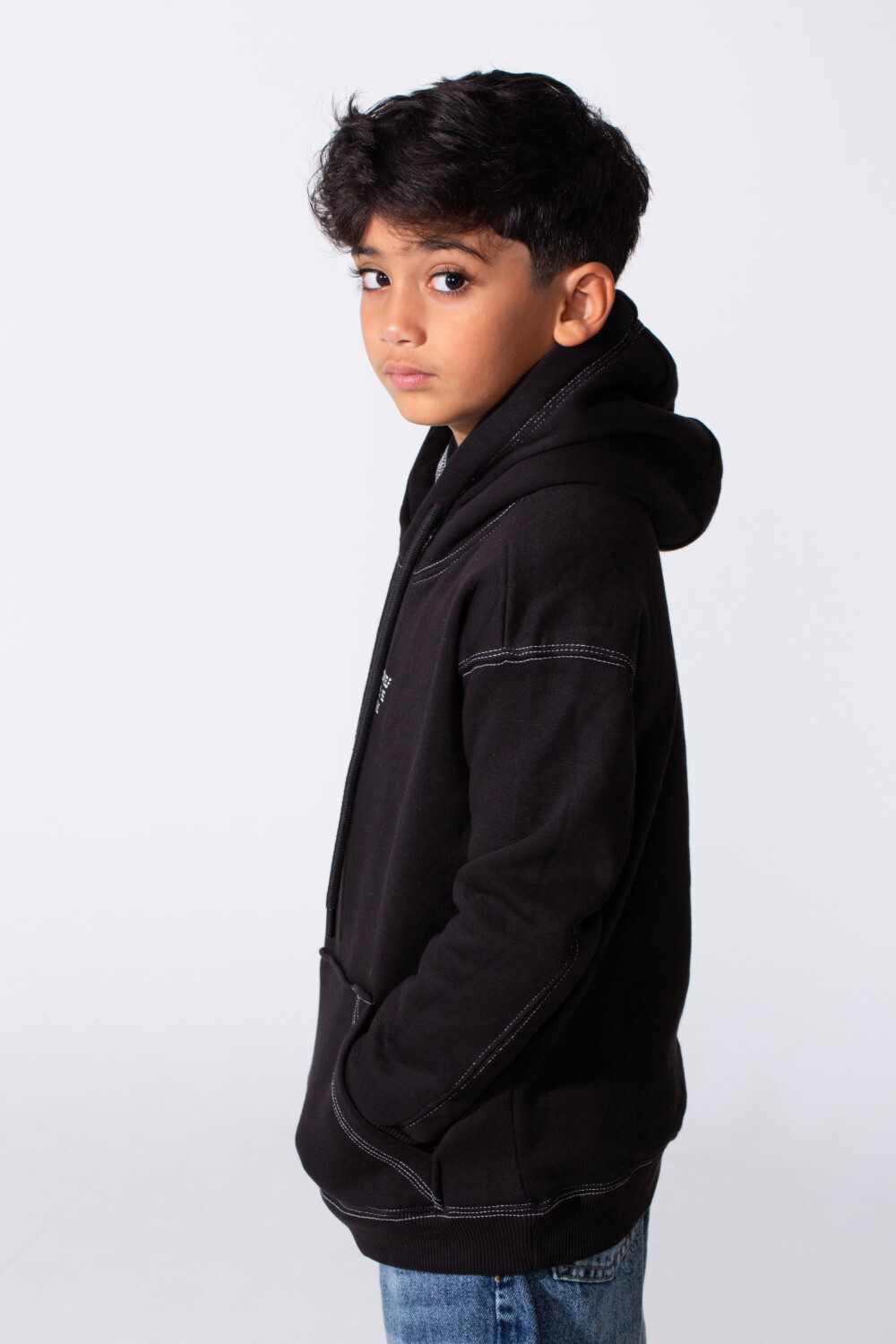 Boy's Milton Oversized Hood Sweatshirt With Text Print On The Front Long Sleeves