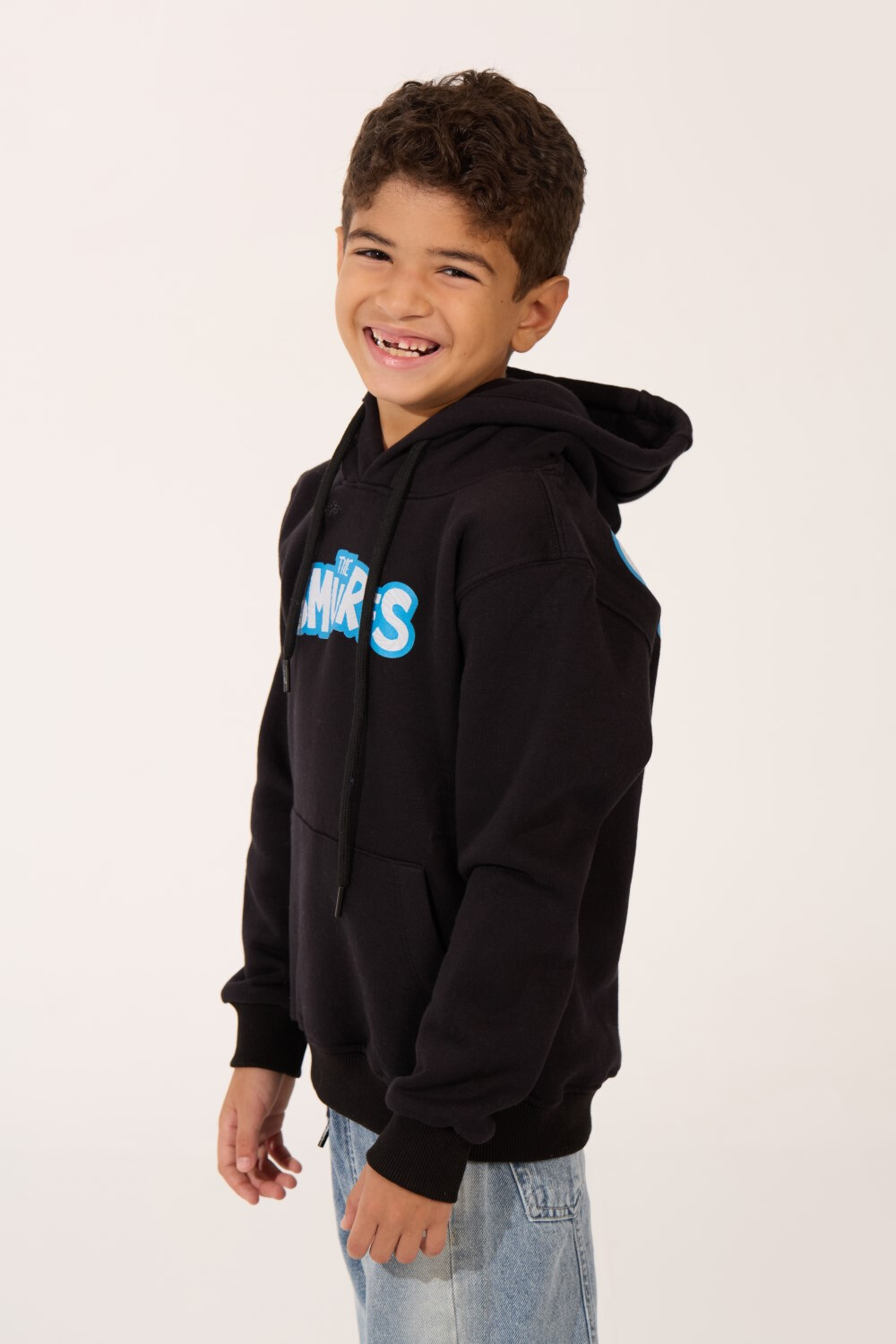 Boy's Smurfs Print Slim Fit Melton Long Sleeve Hoodie Sweatshirt
