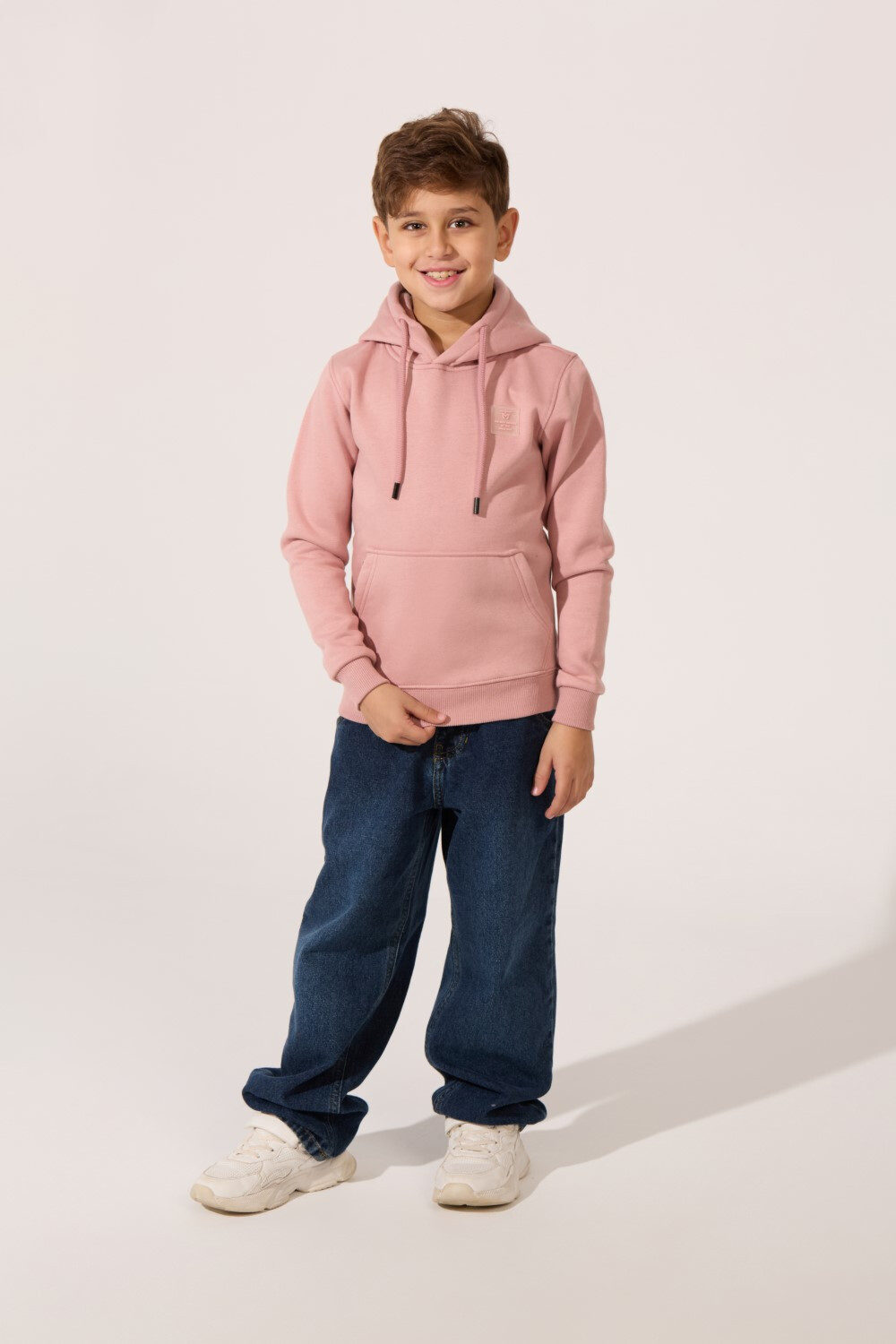 Boy's Tomato Basic Slim Fit Melton Sweatshirt With Front Pocket And Hood