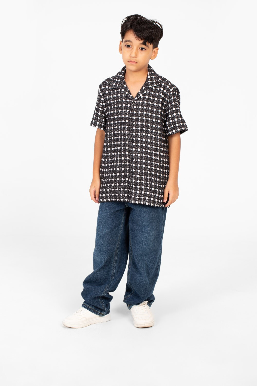 Boy's Tomato Linen Short Sleeve Dotted Shirt With Modern Summer Design