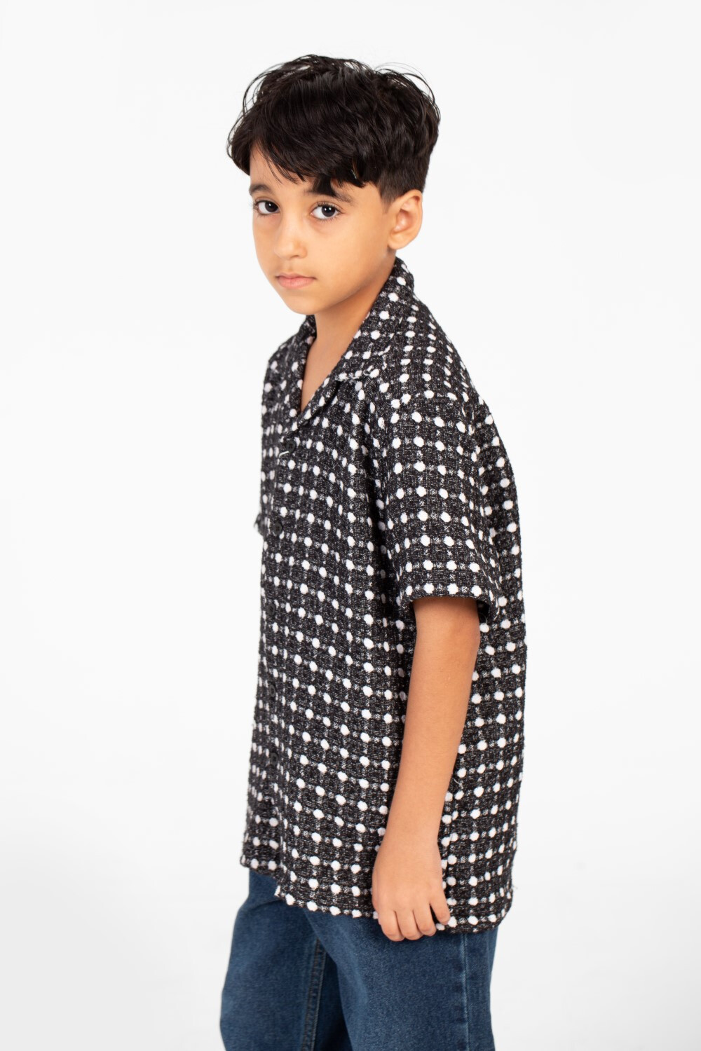 Boy's Tomato Linen Short Sleeve Dotted Shirt With Modern Summer Design