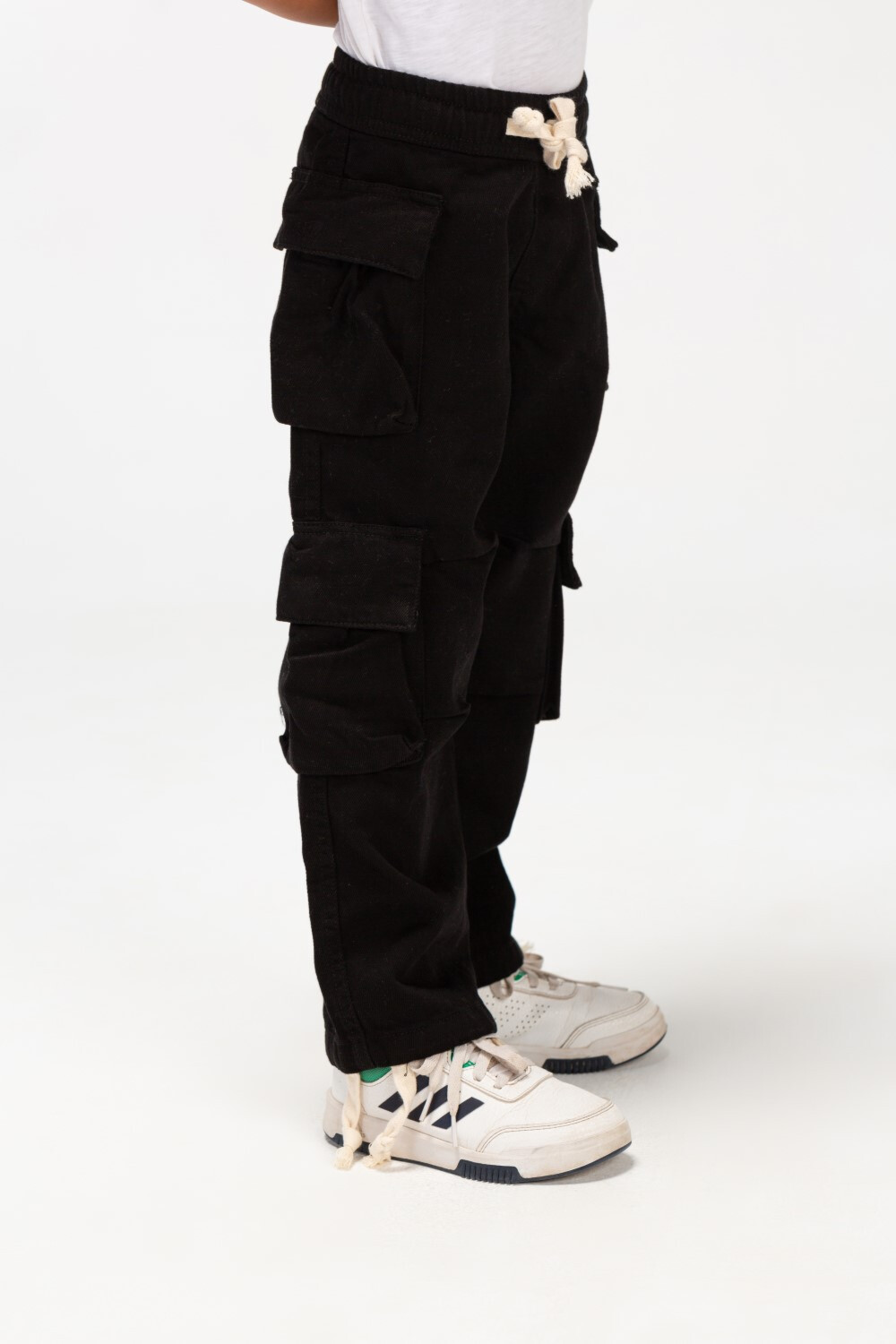 Boys Gabardine Slouchy Cargo Pants With Elastic Waistband And Four Pockets