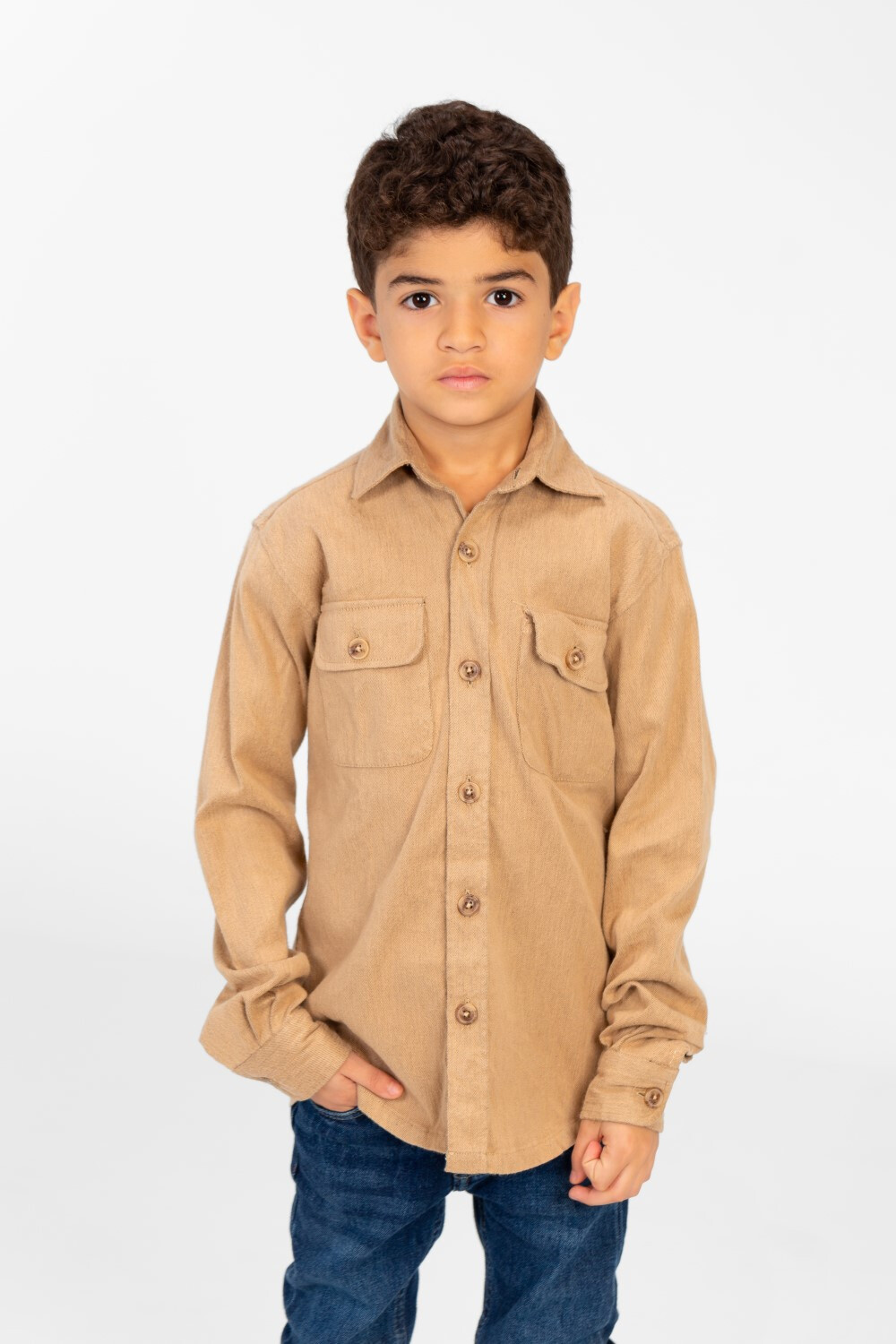 Boy's Plain Shirt With Long Sleeves And Front Pockets