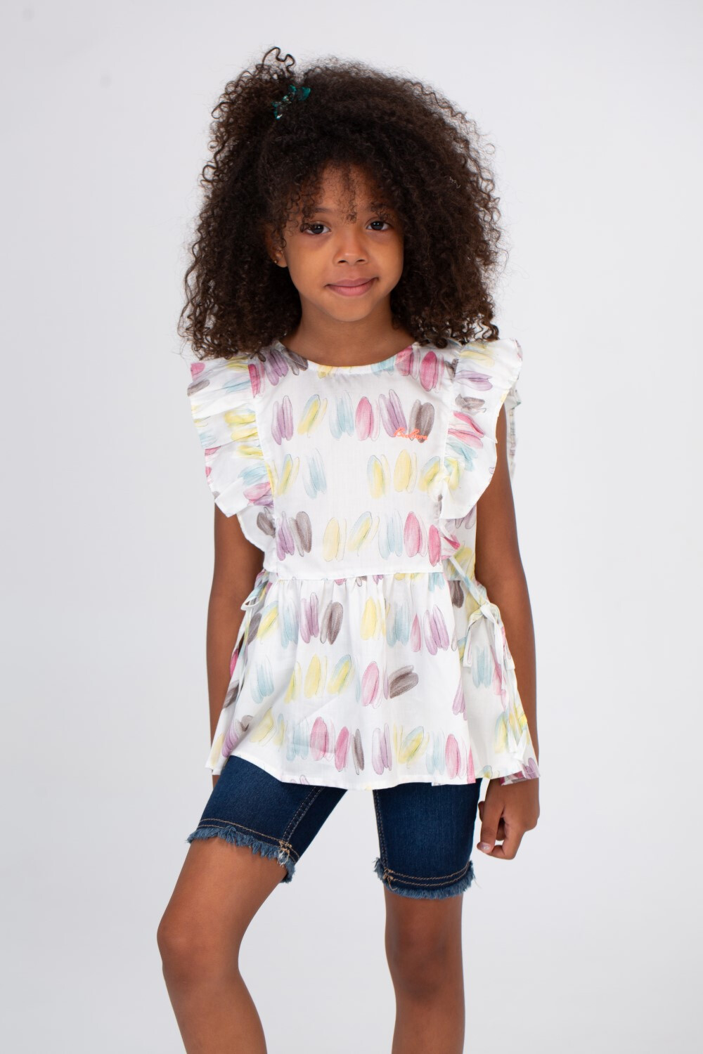 Girls Blouse With Ruffles And A Round Neck In Orange