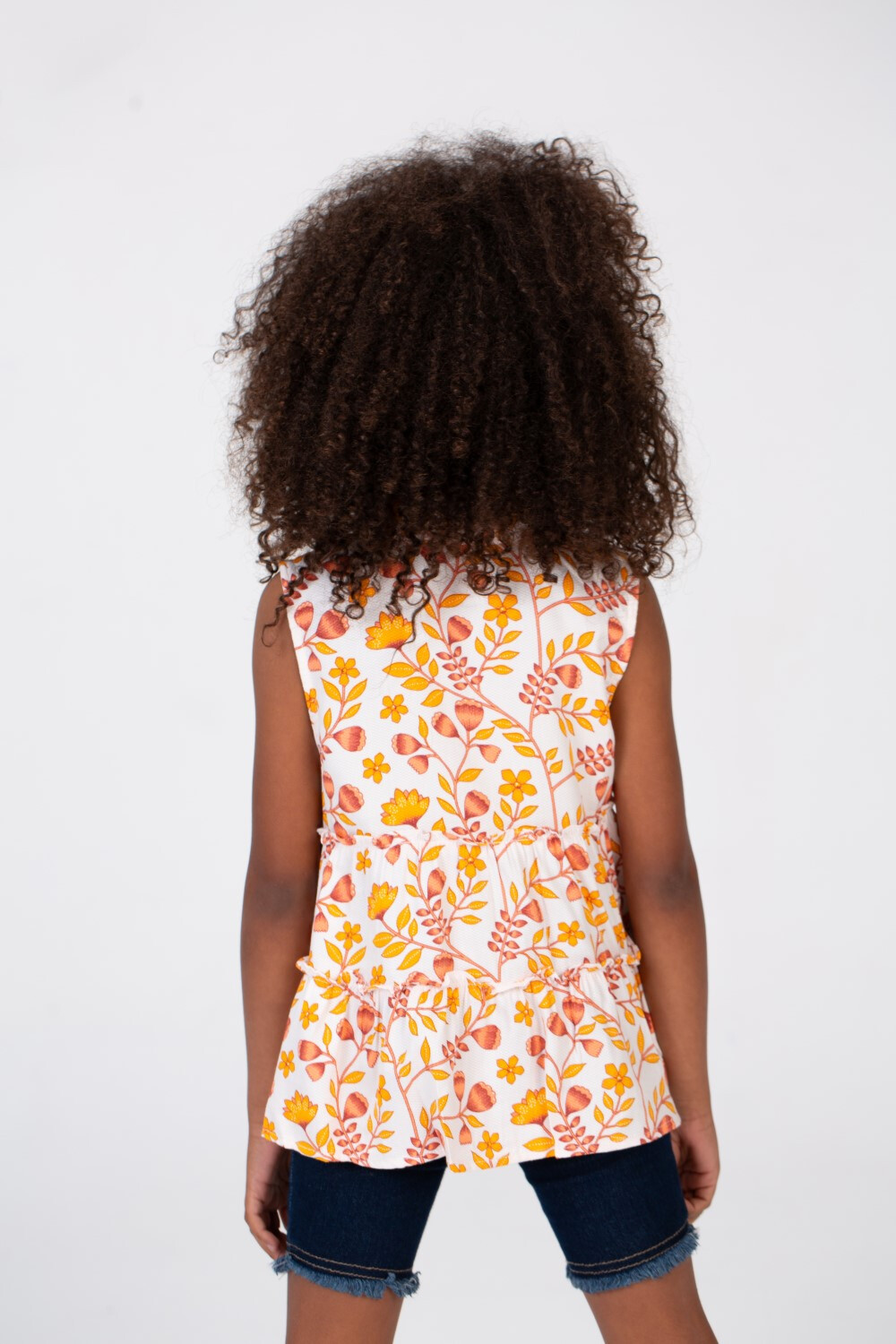 Girls White Floral Blouse Without Sleeves With Colored Buttons On The Front