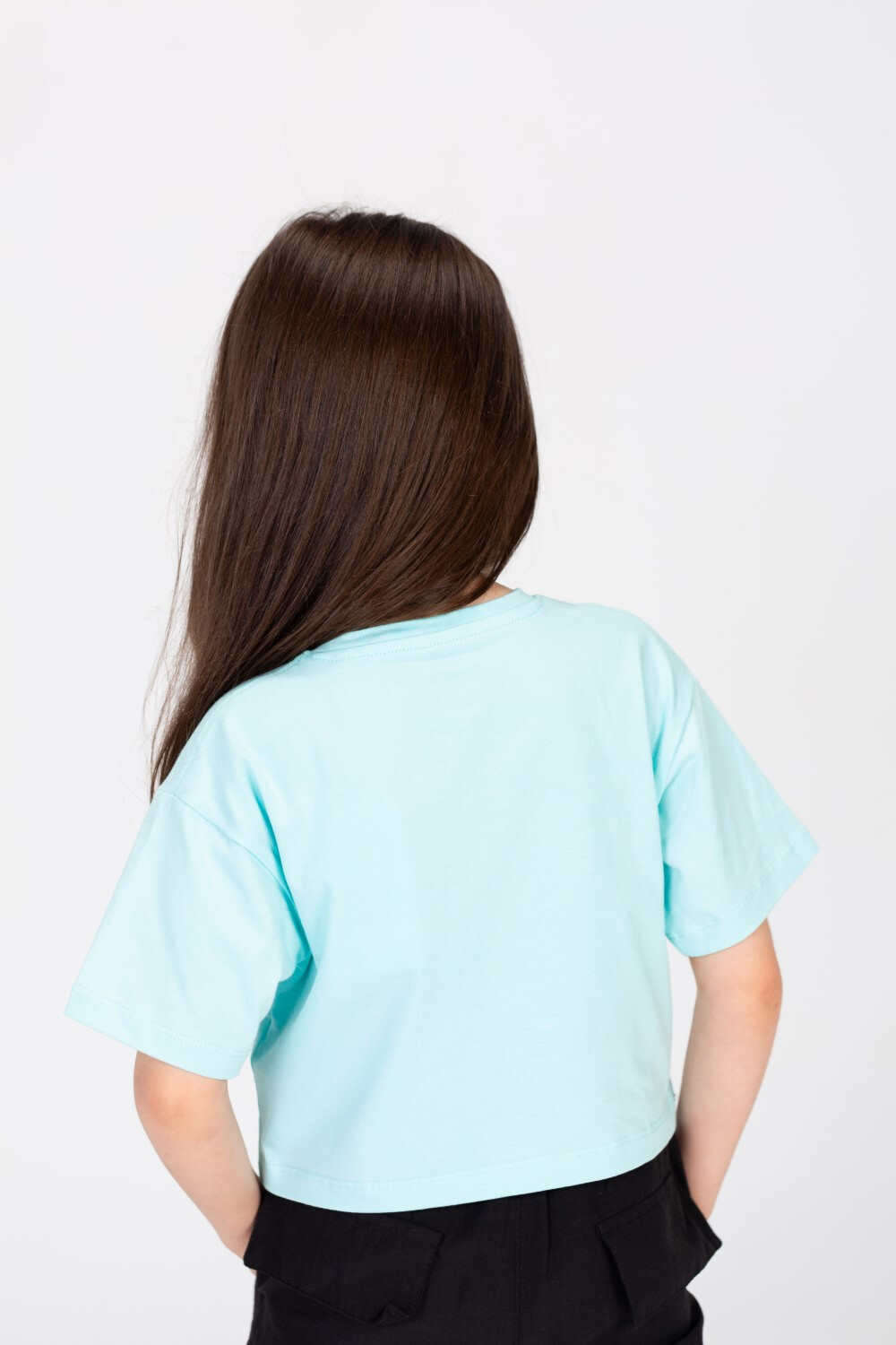 Girls Smily Face Short T-shirt With Wide Short Sleeves