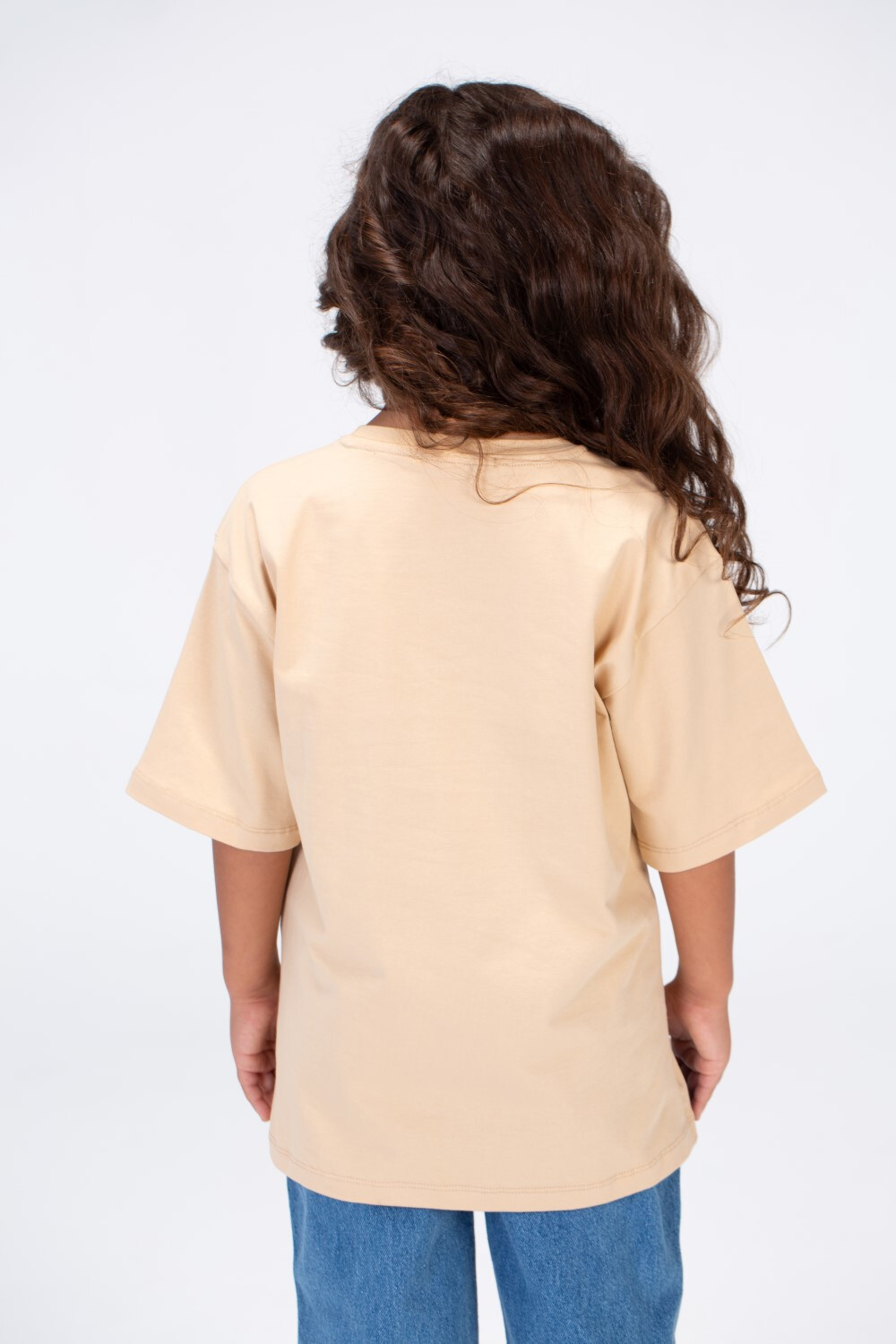 Girls Round Oversize T-shirt With Front Print And Short Sleeves