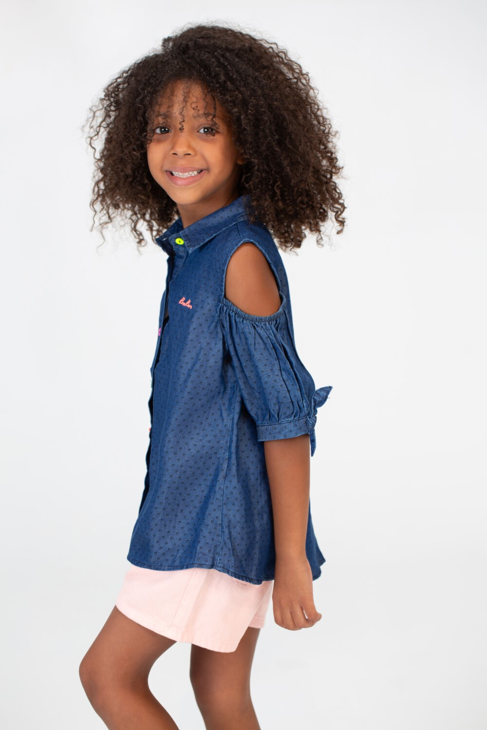 Girls Jakar Doted Knee Length Cotton Fabric Cut Blouse In D.blue