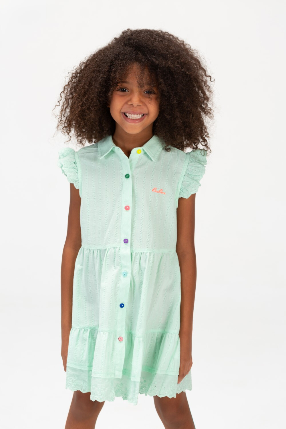 Girls Summer Tomato Casual Dress With Colorful Front Buttons