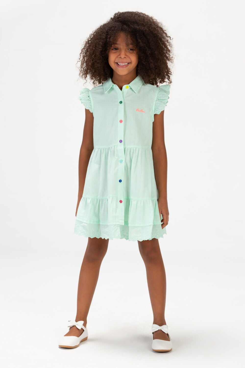 Girls Summer Tomato Casual Dress With Colorful Front Buttons