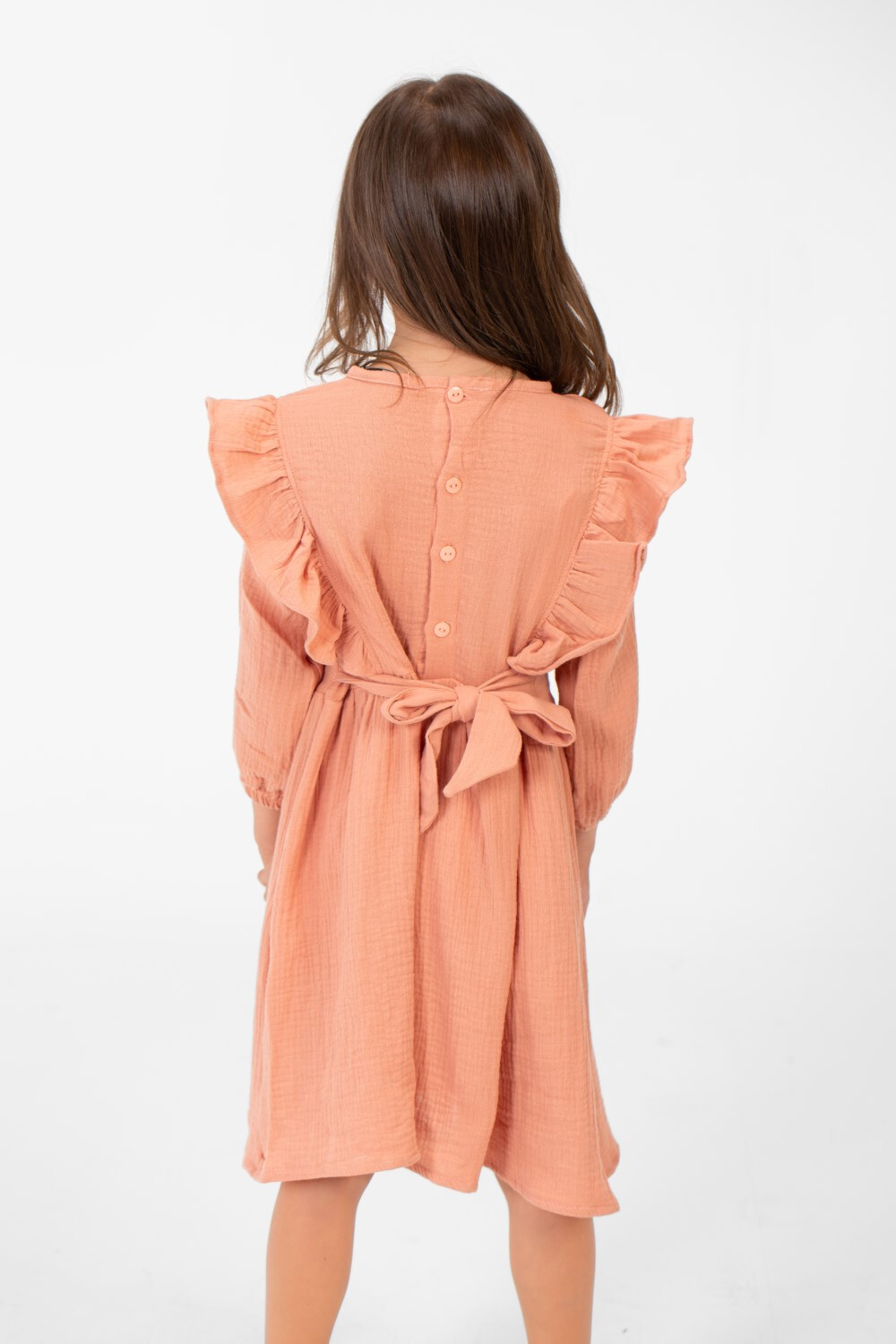 Girl's Basic Back Half Buttons Long Sleeves Dress In A Modern Cut