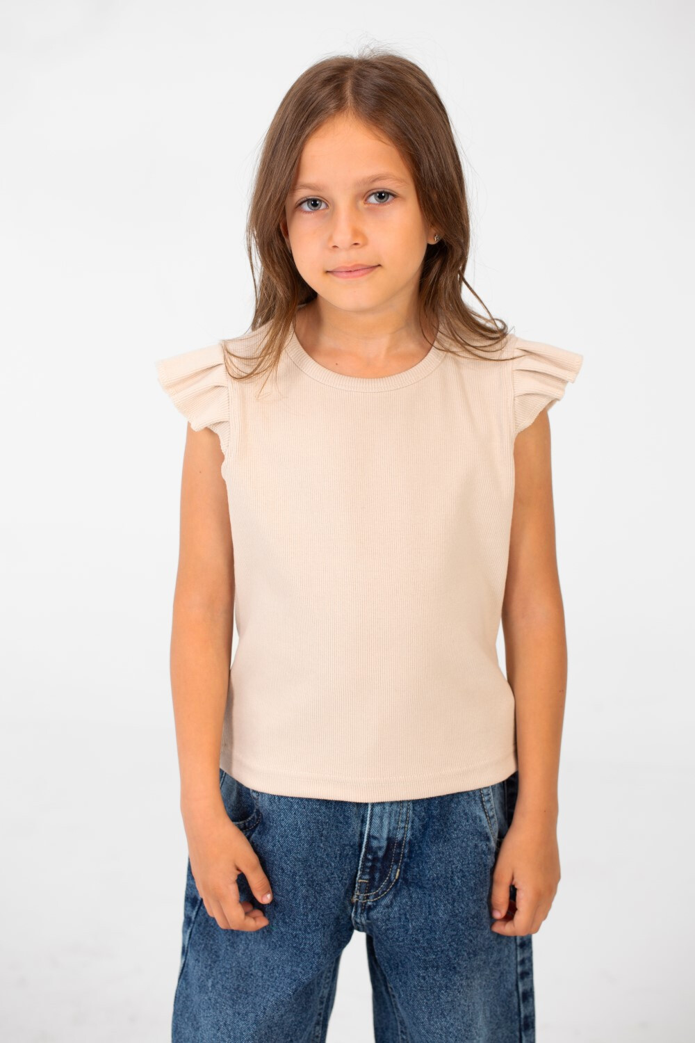 Girl's Classic T-shirt With Shoulder Ruffles In Practical Material