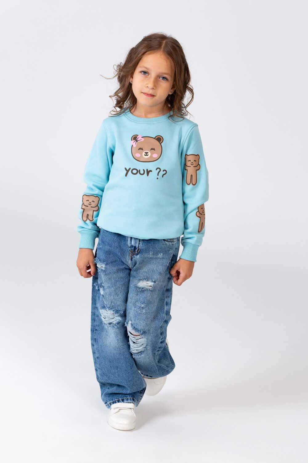 Girl's Round Neck Long Sleeves Sweatshirt Printed In Melton Material