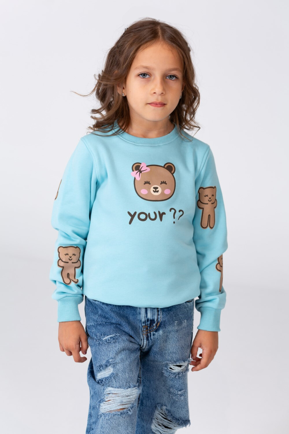 Girl's Round Neck Long Sleeves Sweatshirt Printed In Melton Material