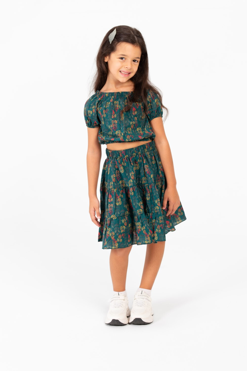 Girl's Summer Wooded Cotton Outfit Set Skirt And Blouse With A Modern Casual Design