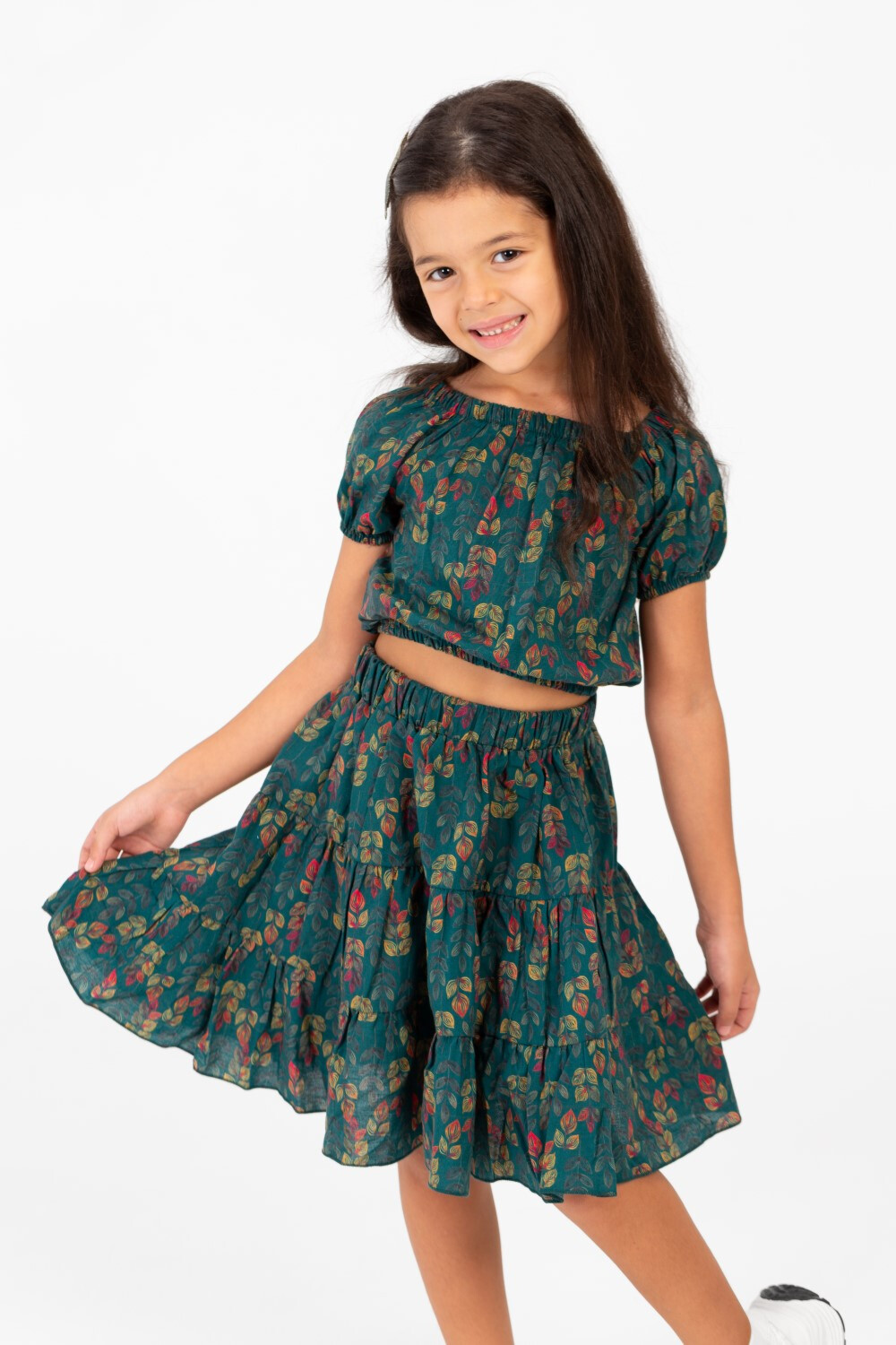 Girl's Summer Wooded Cotton Outfit Set Skirt And Blouse With A Modern Casual Design