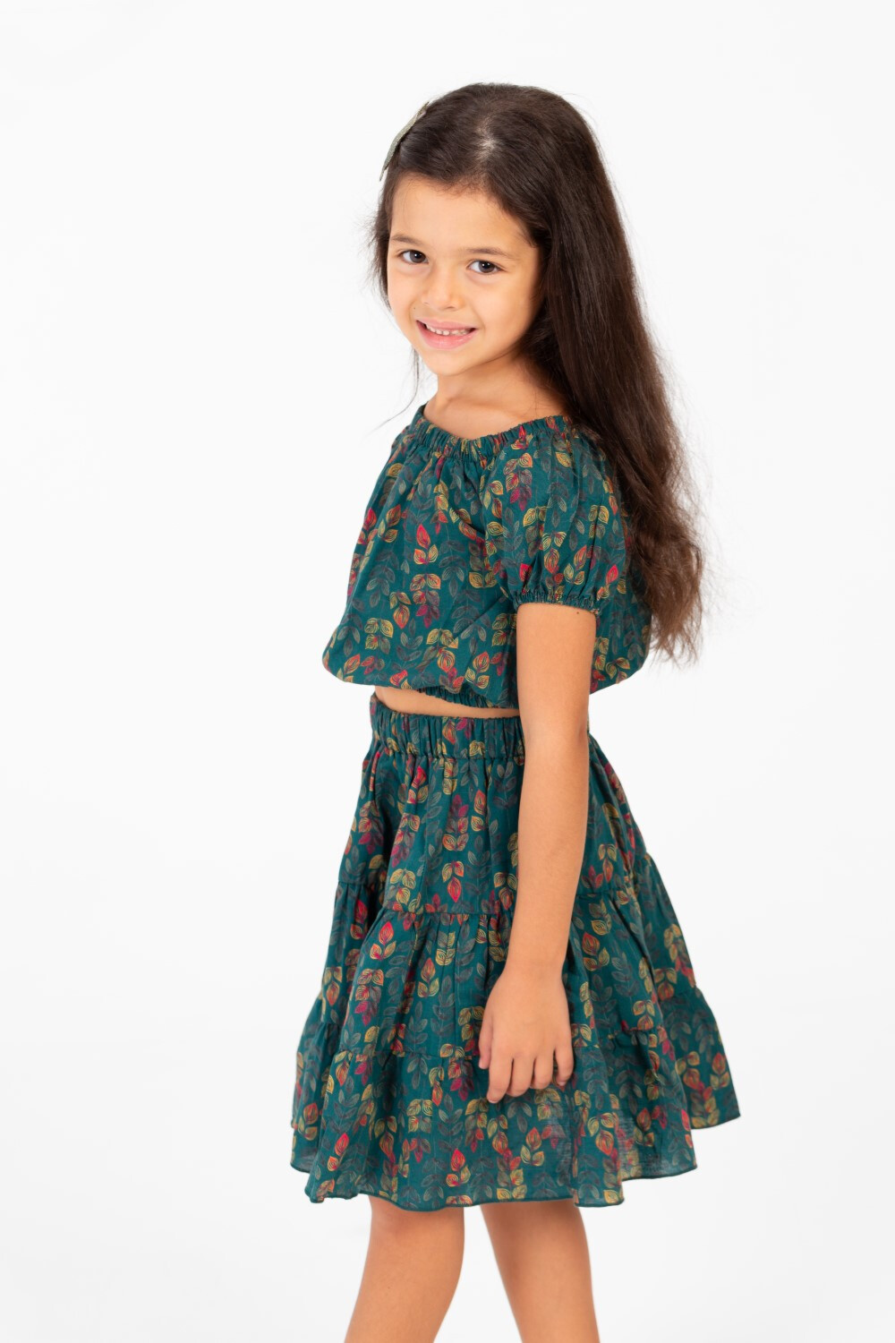 Girl's Summer Wooded Cotton Outfit Set Skirt And Blouse With A Modern Casual Design