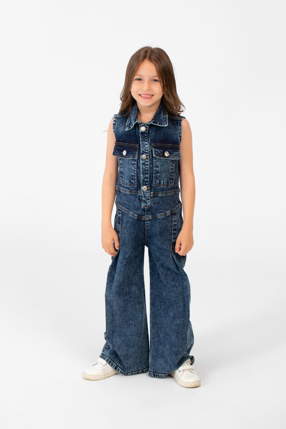 Girl's Cut Front & Back Pockets Jumpsuit With Half Buttons In Modern Cut