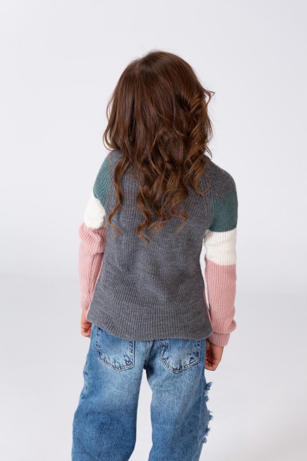 Girl's High Neck Multi Color Pullover With Long Sleeves