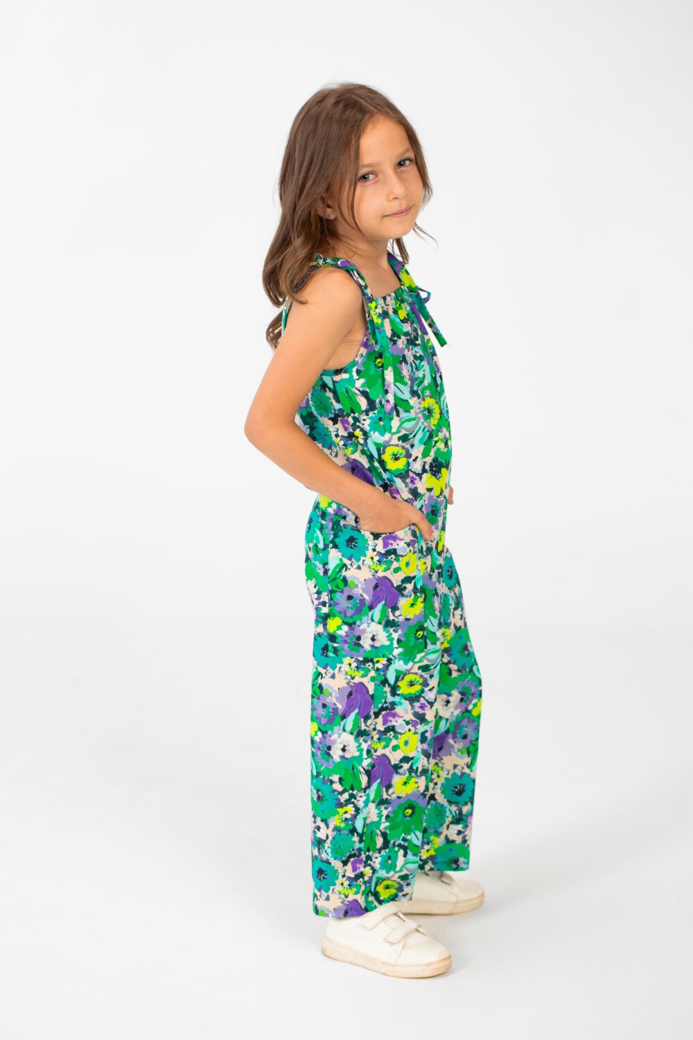 Girl's Summer Jumpsuit Printed Fabric In Distinctive Summer Colors