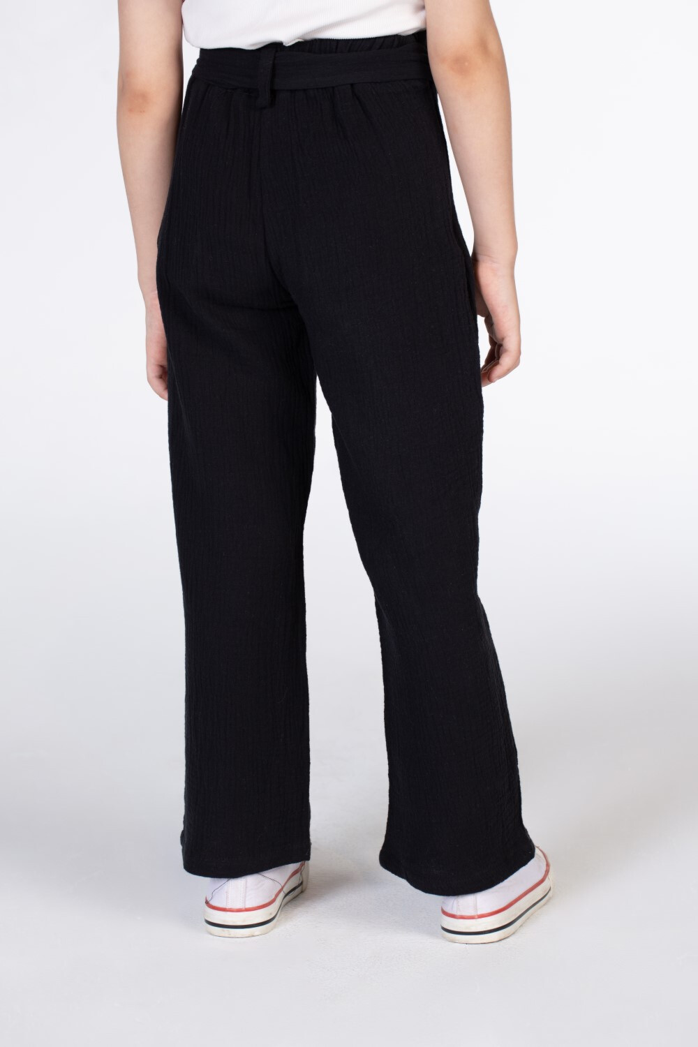 Girls Long Linen Trousers With A Waist Belt And Basic Colors