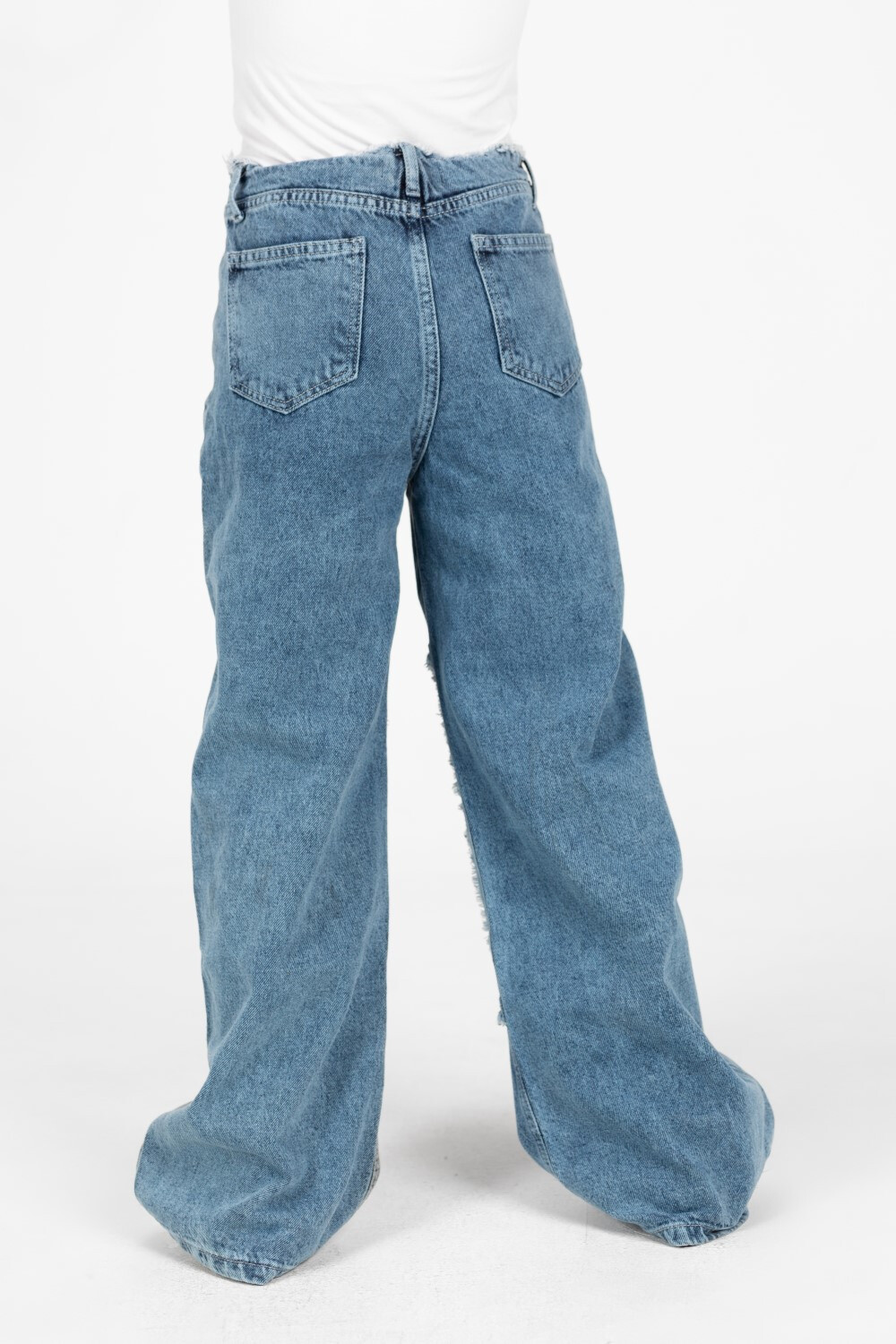 Girl's Wide Leg Half And Half Jeans Pants In A Modern Design