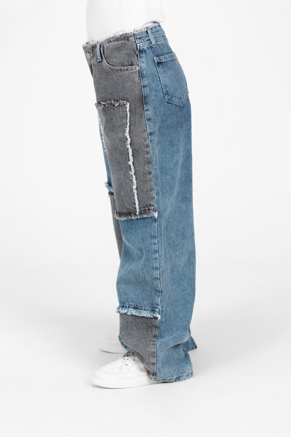 Girl's Wide Leg Half And Half Jeans Pants In A Modern Design
