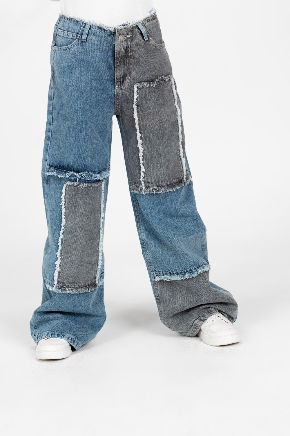 Girl's Wide Leg Half And Half Jeans Pants In A Modern Design